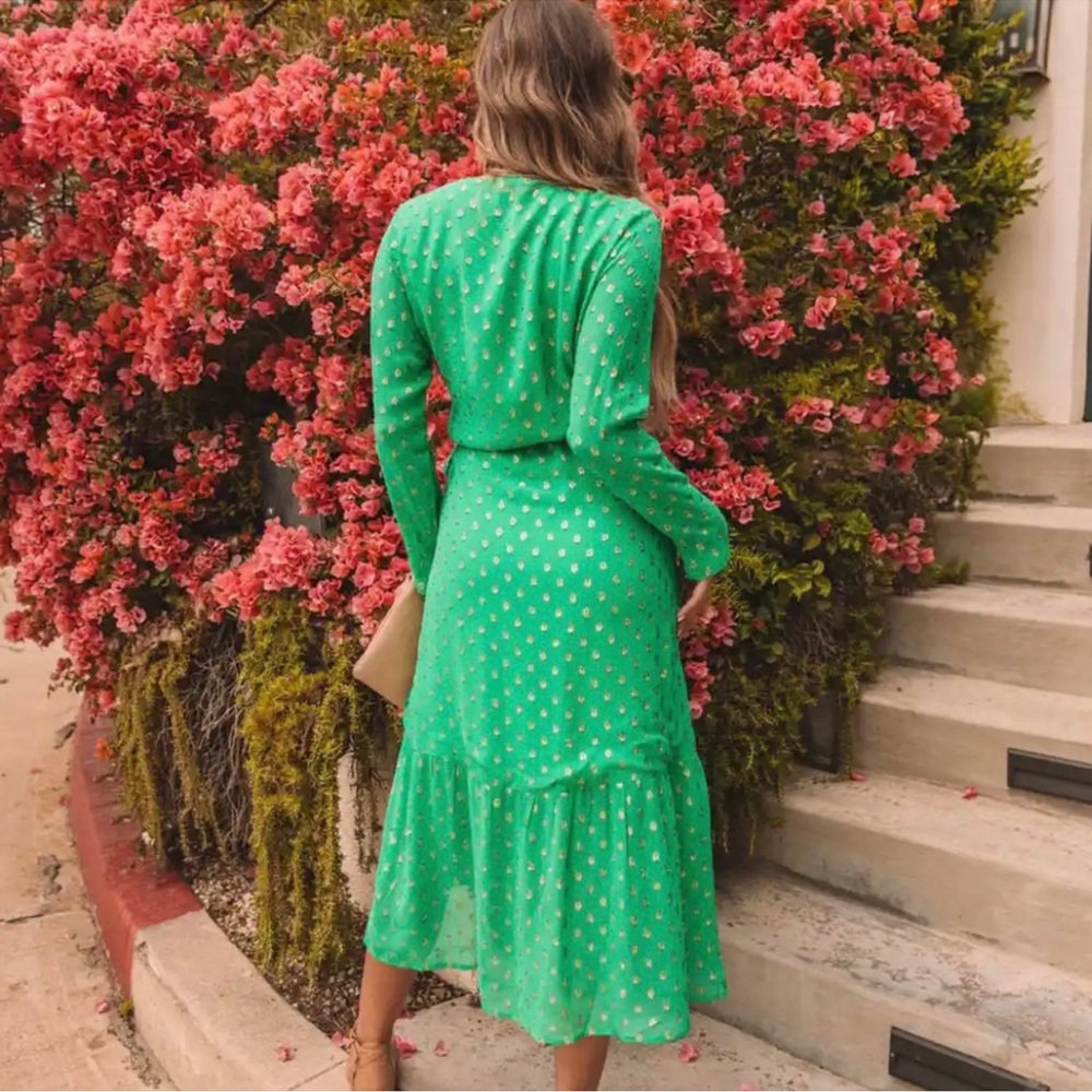 NWT Vici Rejoice Green Wrap Dress Gold Spots Sz S Spring Summer Easter Wedding - Picture 2 of 4